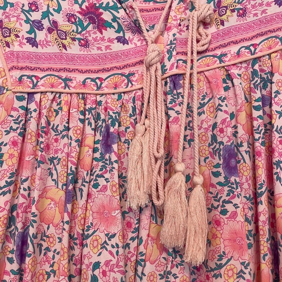 R.Vivimos Long Sleeve Floral Print Retro V Neck Tassel Bohemian Midi Dress XS - Picture 4 of 5